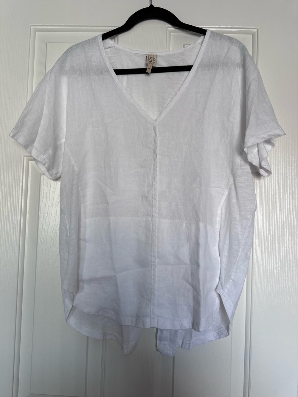 XCVI 100% Linen White Oversized V Neck Tunic Top Size M Pockets